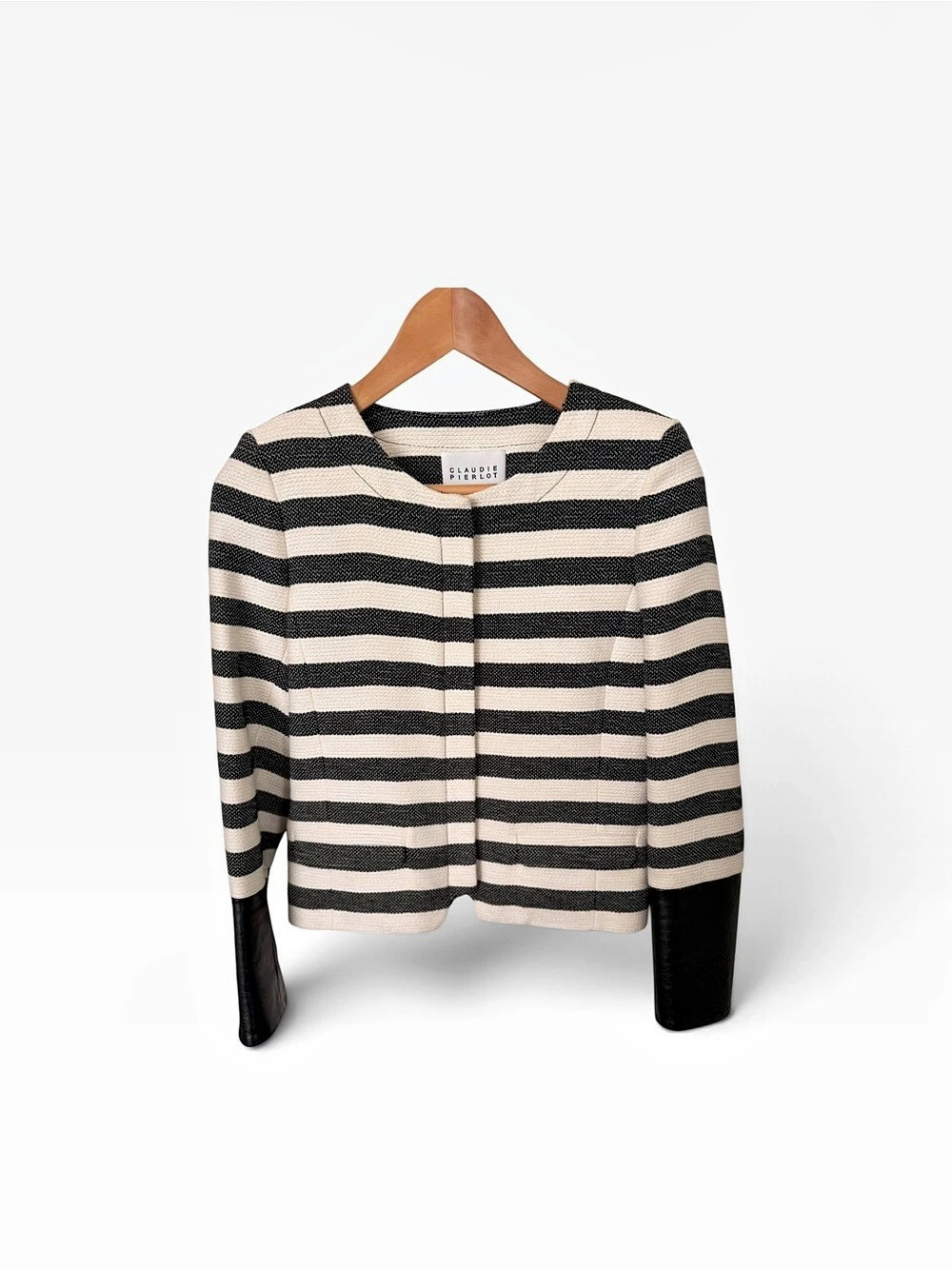 Claudie Pierlot Striped Jacket in Black & Cream Size XS Like New